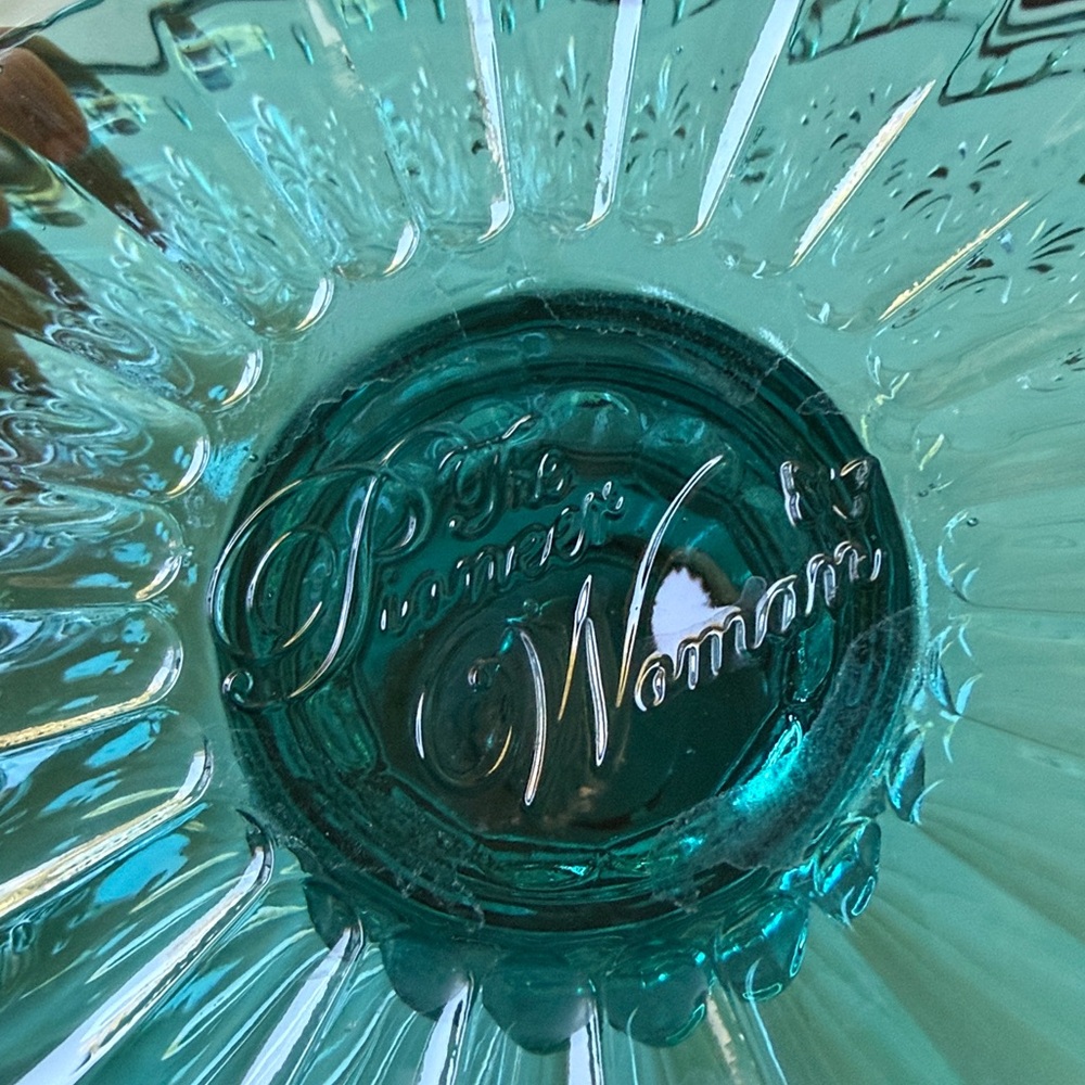 Pioneer Women Special Edition Cassie teal color glass cake stand - Picture 7 of 10